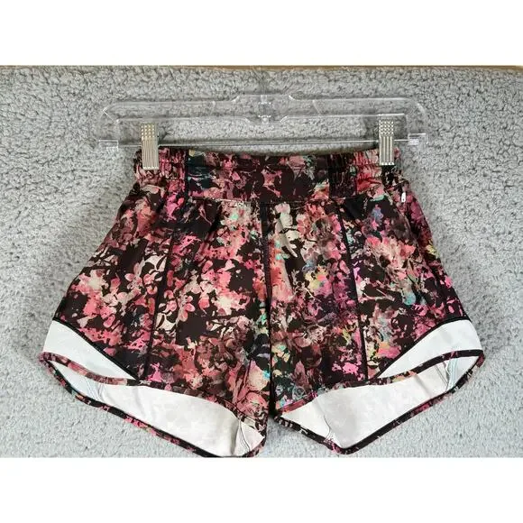 Lululemon Shorts Women's 2 Hotty Hot Stencil Blossom Running Lined Pull On - Picture 2 of 12
